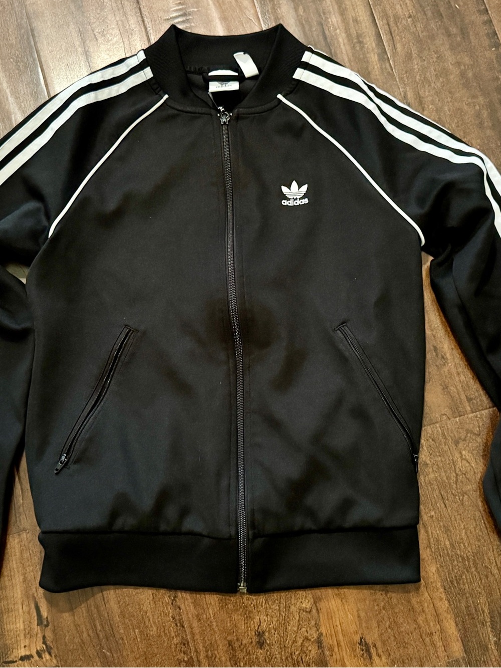 adidas Black Track Jacket with White Stripe Trim